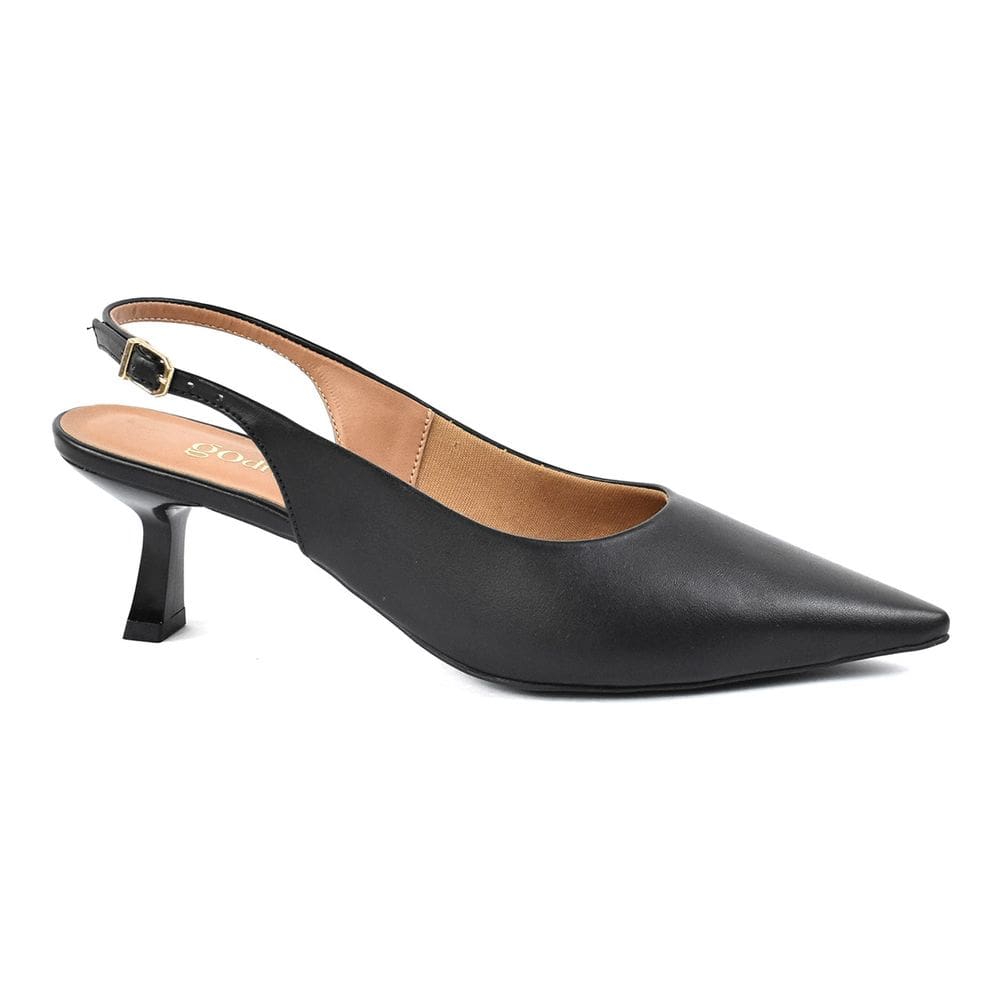 Scarpin Godiva Salto Medio Bico Fino Preto