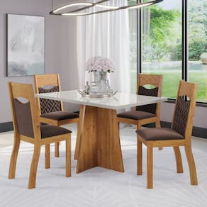 Mesa de Jantar Retangular Lacerda Com 4 Cadeiras Pietra Cobre/Off White/V.bombom - Casa Giulia