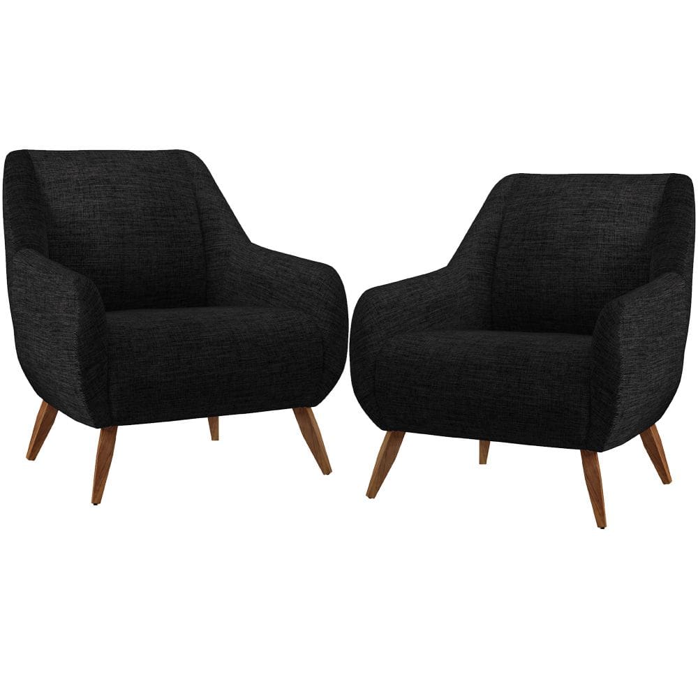 Kit 02 Poltronas Decorativa Fixa Pés de Madeira Paloma D02 Linho Chumbo C-465 - Lyam Decor