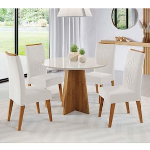 Mesa de Jantar Redonda Viana Com 4 Cadeiras Flora em Madeira Maciça  Cobre/MarfimVD Off White - Casa Giulia