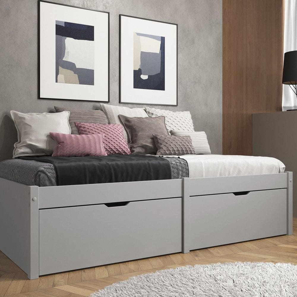 Cama Solteiro 2 Gavetas Madeira Maciça Beauty Cool Grey