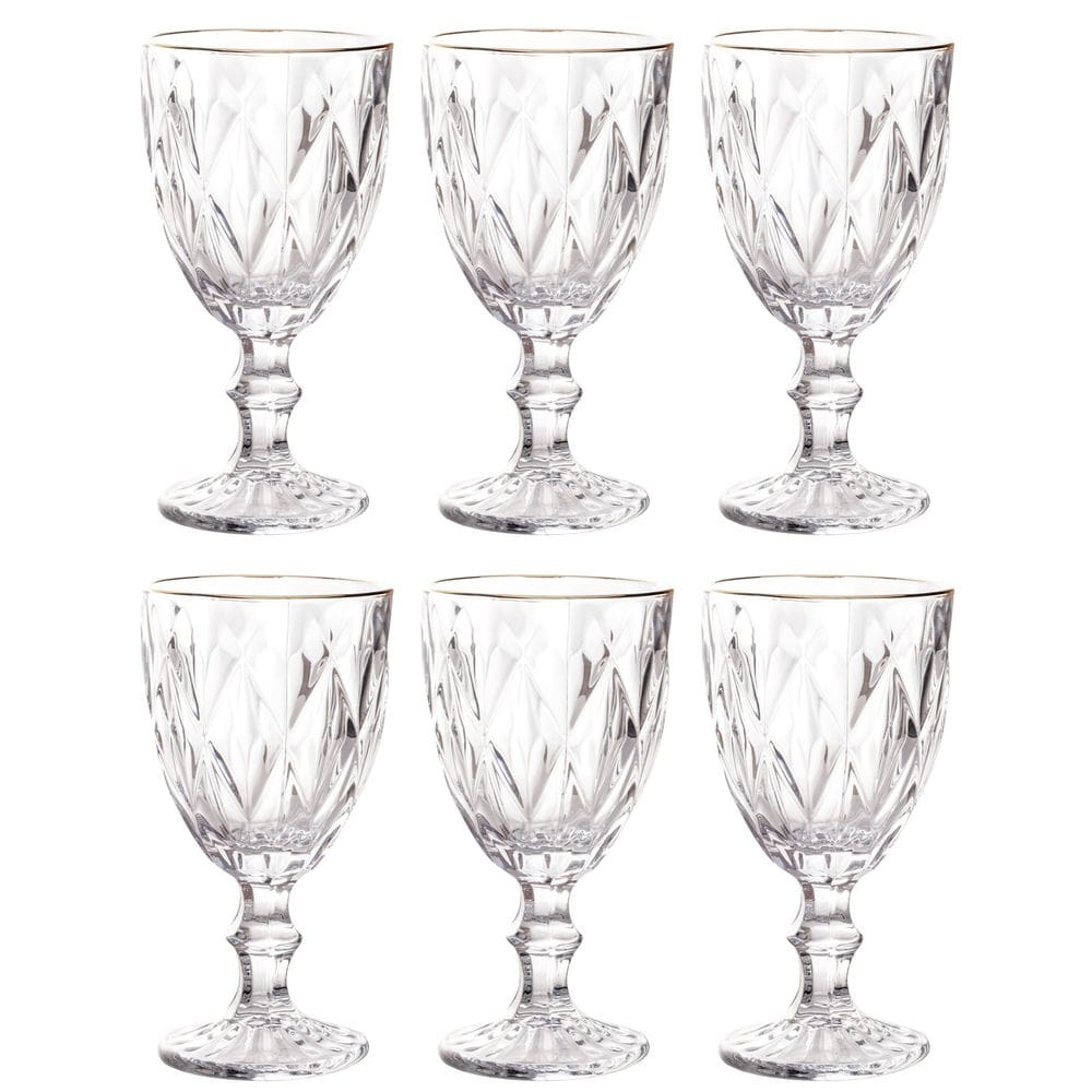 CJ 6 Taças p/ Água 325 ml de Vidro Fio de Ouro Diamond - Lyor