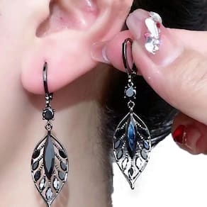 Brincos Femininos Folha Pedras Strass Luxo Elegante