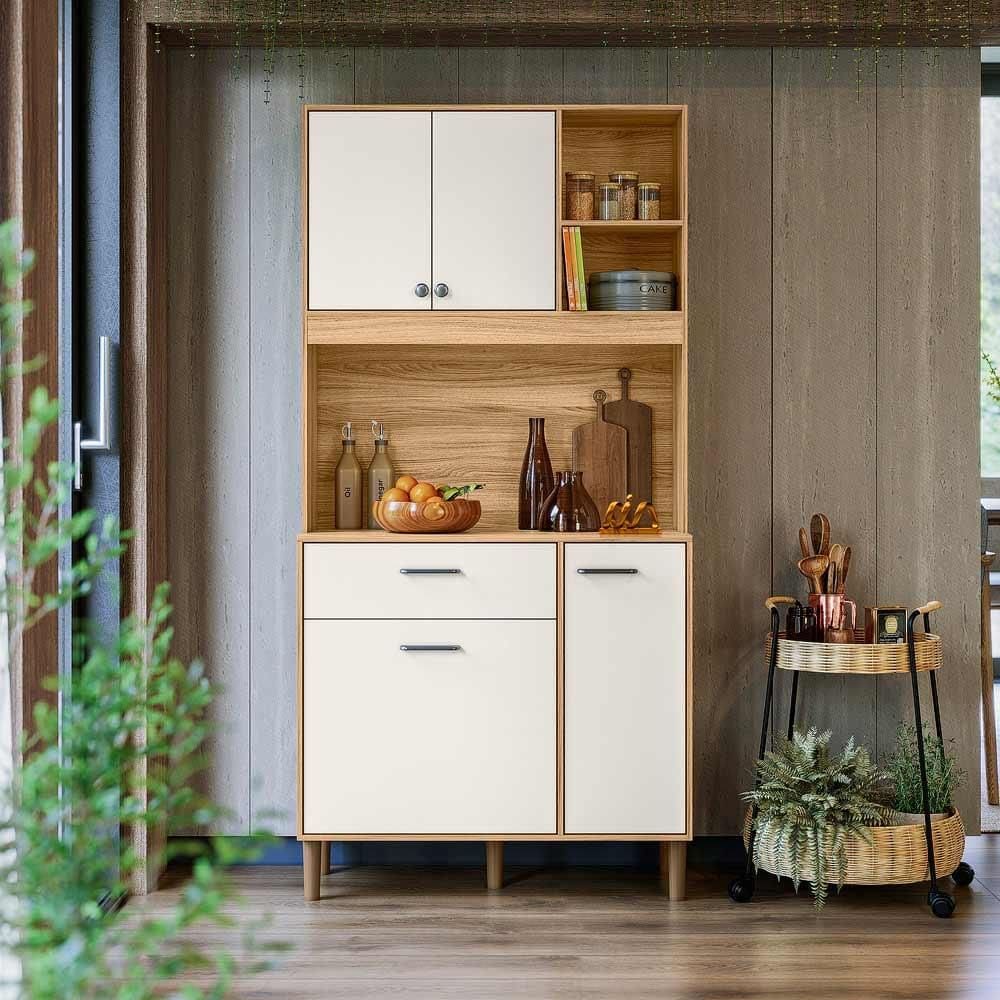 Armário Cozinha 4 Portas 1 Gaveta 90 cm Freijó Off White Cristal Erva Doce Nicioli
