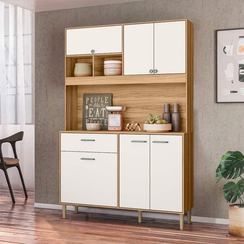 Armário Compacto Cozinha 6 Portas 1 Gaveta 120 cm Freijó Off White Cidreira Shop JM