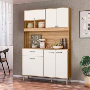 Armário Compacto Cozinha 6 Portas 1 Gaveta 120 cm Freijó Off White Cidreira Shop JM