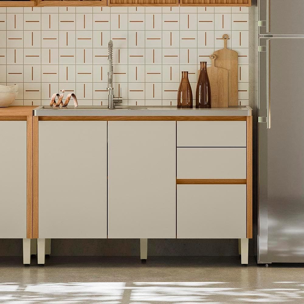 Balcão de Cozinha 120 cm Sem Tampo Nature Off White Miranda Shop JM