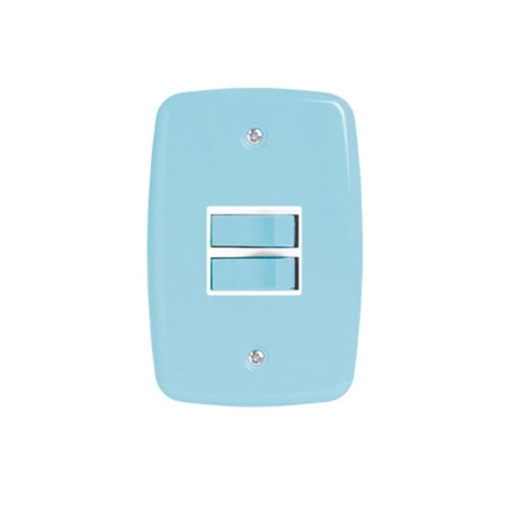Interruptor de 2 Teclas Simples com Placa 4x2 Azul