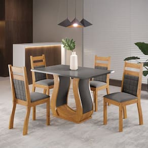 Mesa de Jantar Retangular Vic 120x80cm com 4 Cadeiras Sicilia Mel/ Cinza Brilho/ Grafite