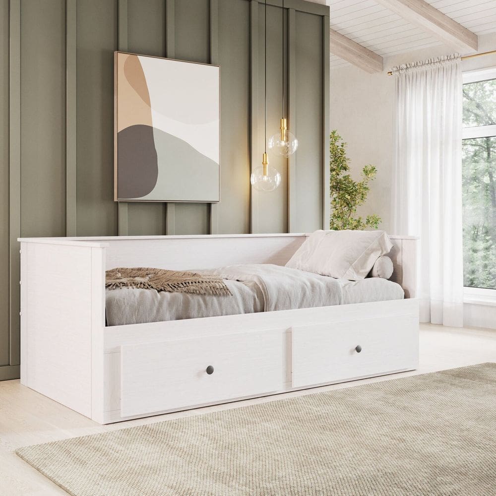 Bicama Palino 90x190cm em Madeira Maciça Branco Lavado