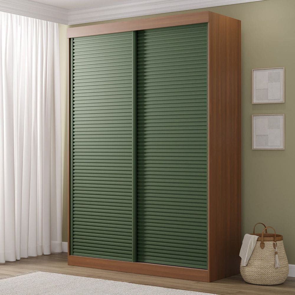 Guarda-roupa 2 Portas Ripadas Samambaia Cabecasa Madeiramadeira Freijó/Verde