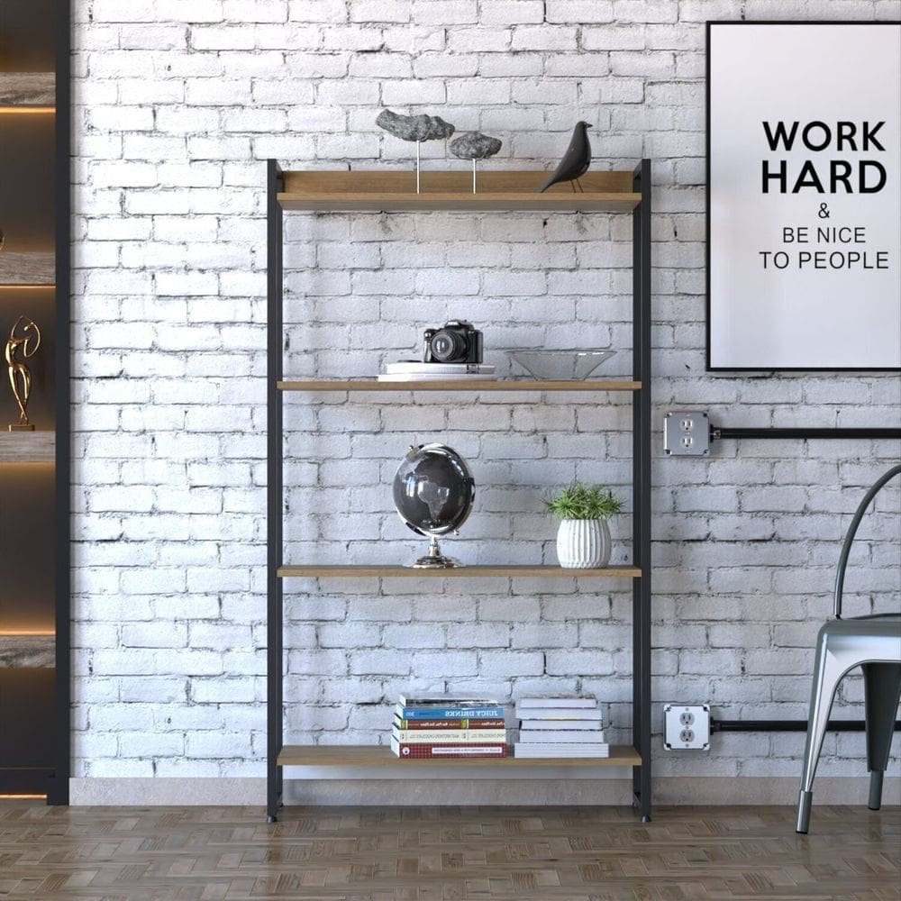 Estante para Livros Industrial Multiuso 5 Prateleiras 187x60cm Dynamica Yescasa Lamina Mel / Preto