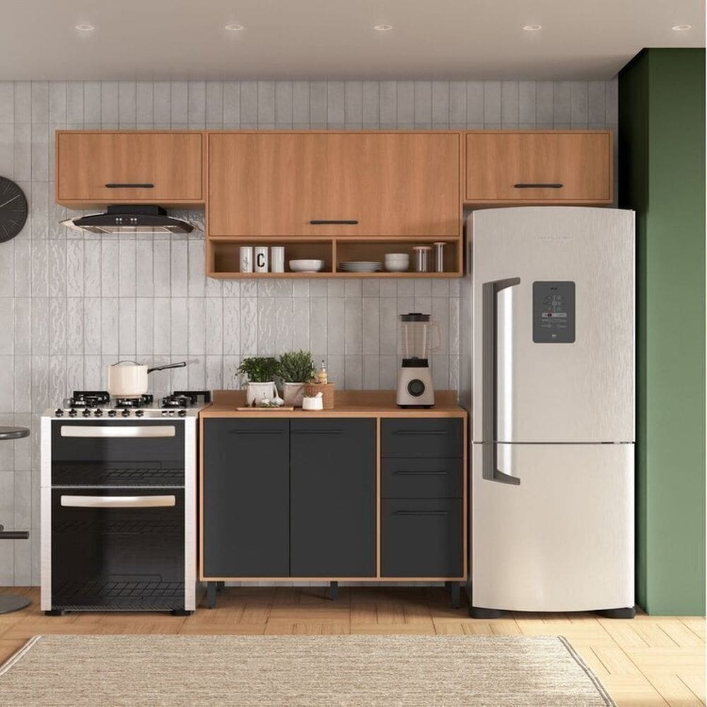 Cozinha Modulada Havana 4 Peças com Tampo 6 Portas e 2 Gavetas Rovere/Grafite