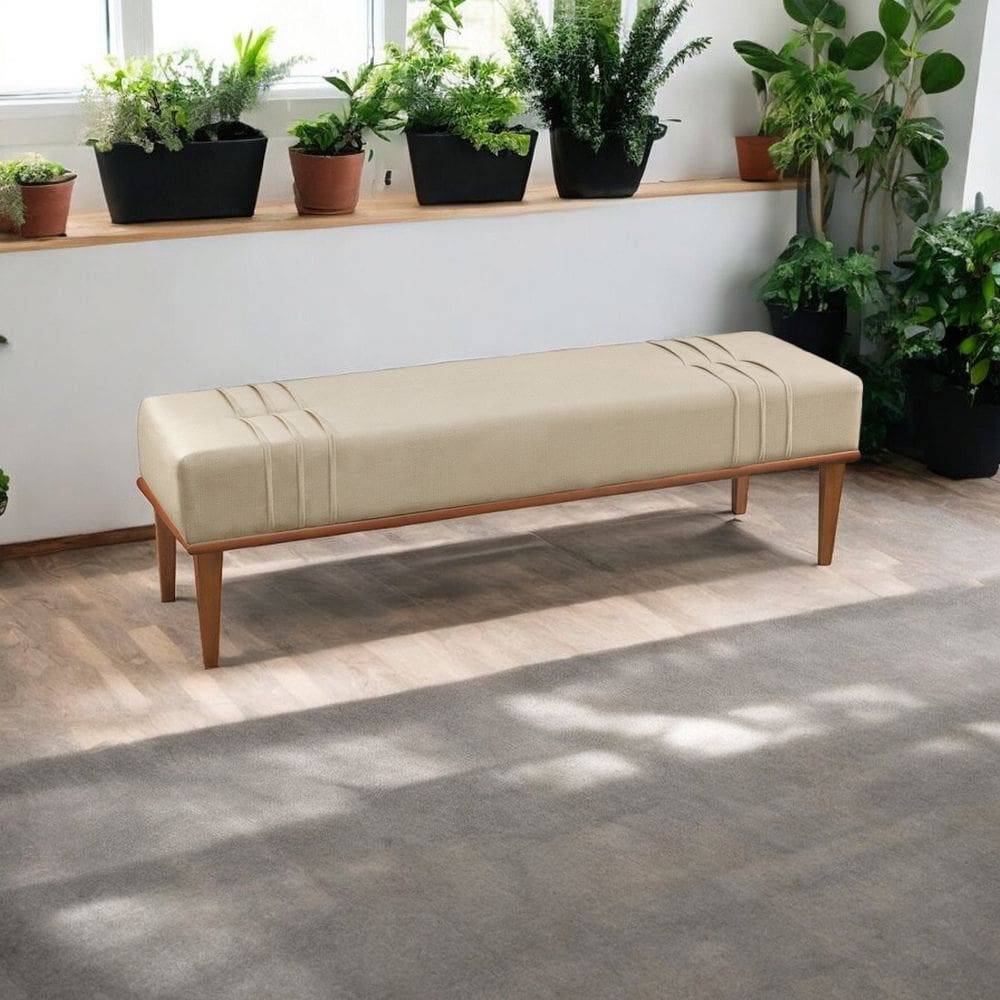 Recamier Puff Luxo Madeira Maciça Maya Bege Claro