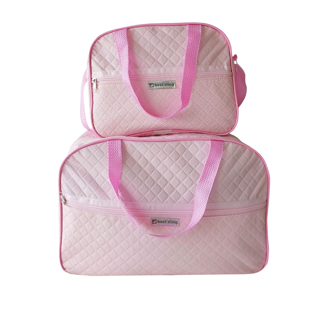 Kit 2 Mala Bebe Saida Maternidade Menina Bolsa Rosa Reforçada Alça Ombro Bolso Passeio Viagem Grande