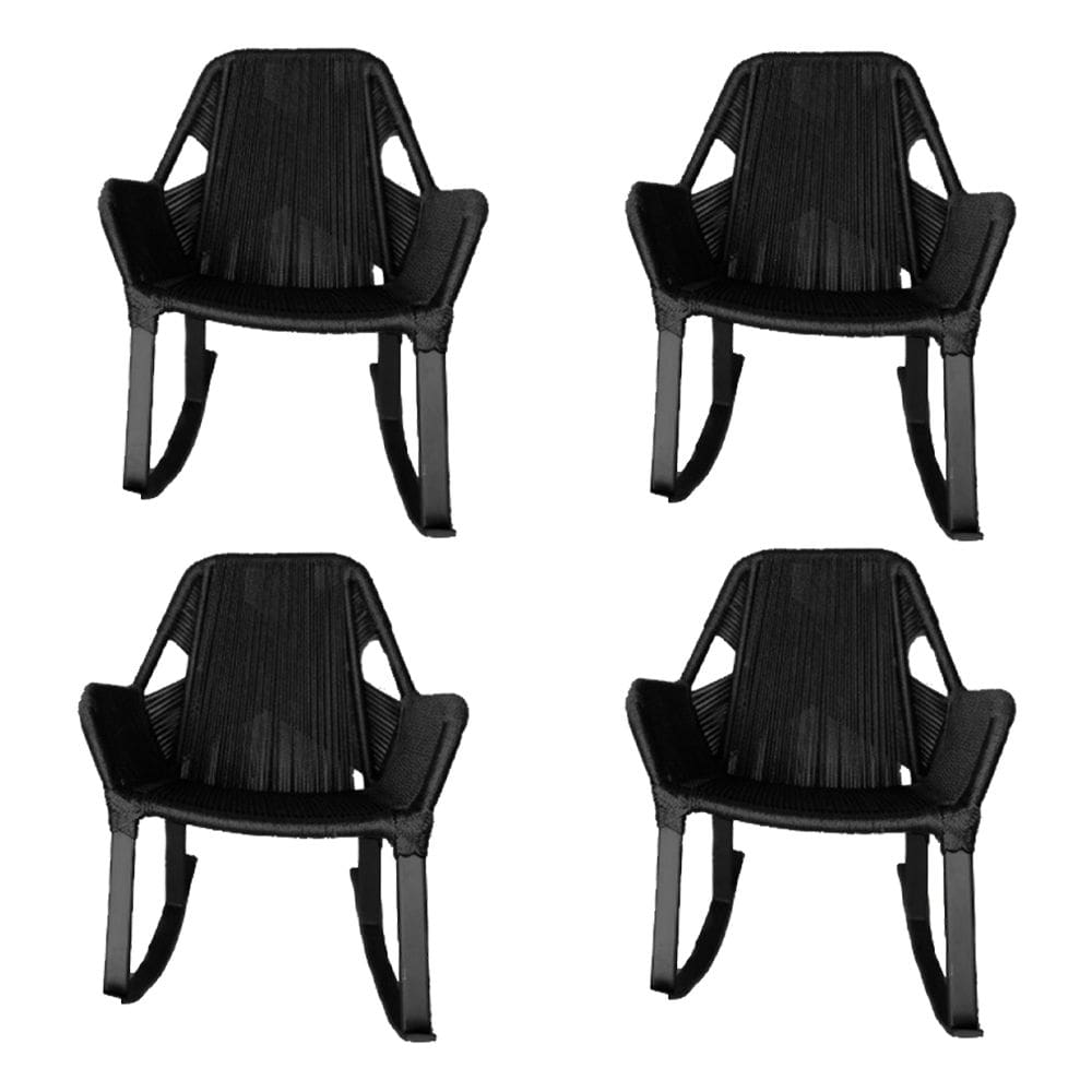 Kit 4 Cadeiras de Balanço Athenas Corda Náutica Base em Alumínio Preto/preto