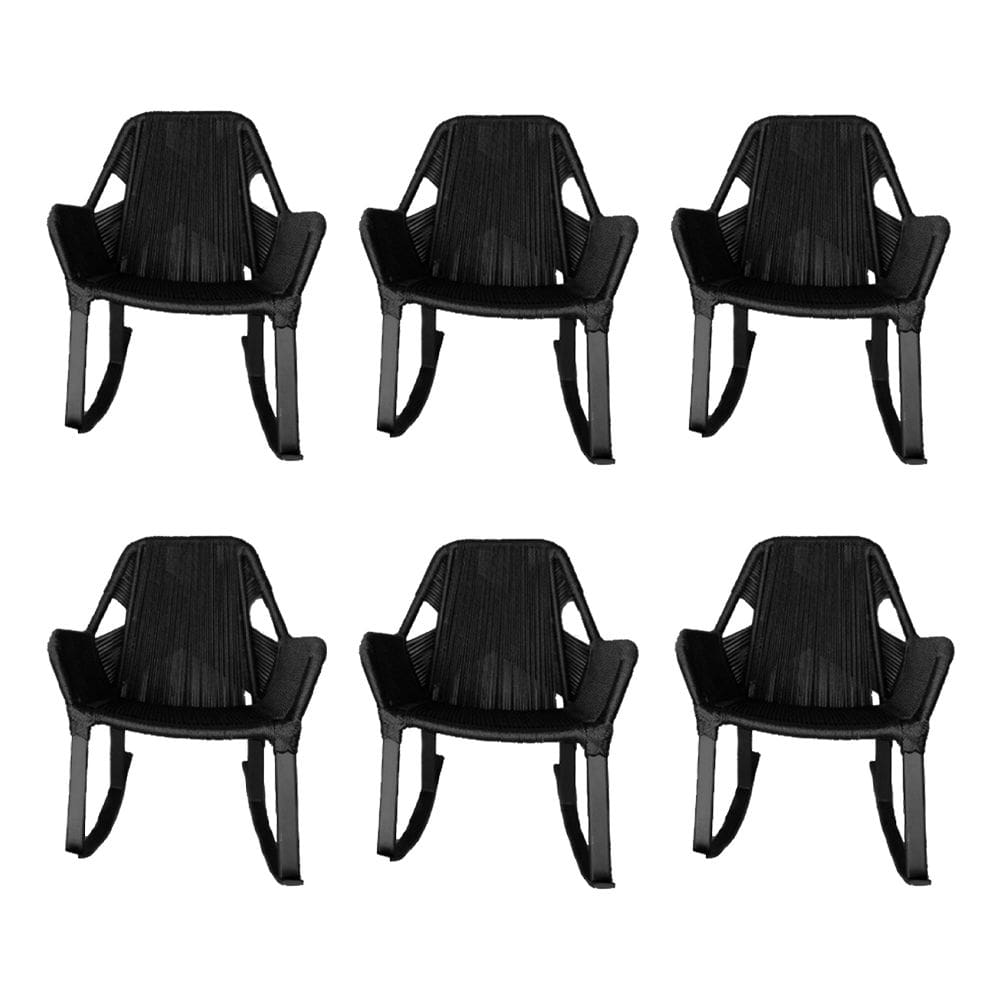 Kit 6 Cadeiras de Balanço Athenas Corda Náutica Base em Alumínio Preto/preto