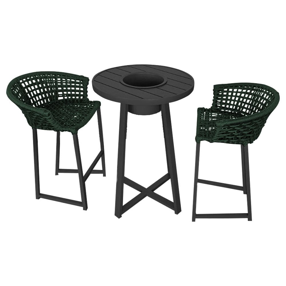 Conjunto Bistrô Champanheira Tampo Ripado e 2 Banquetas Reis Corda Náutica Verde Musgo