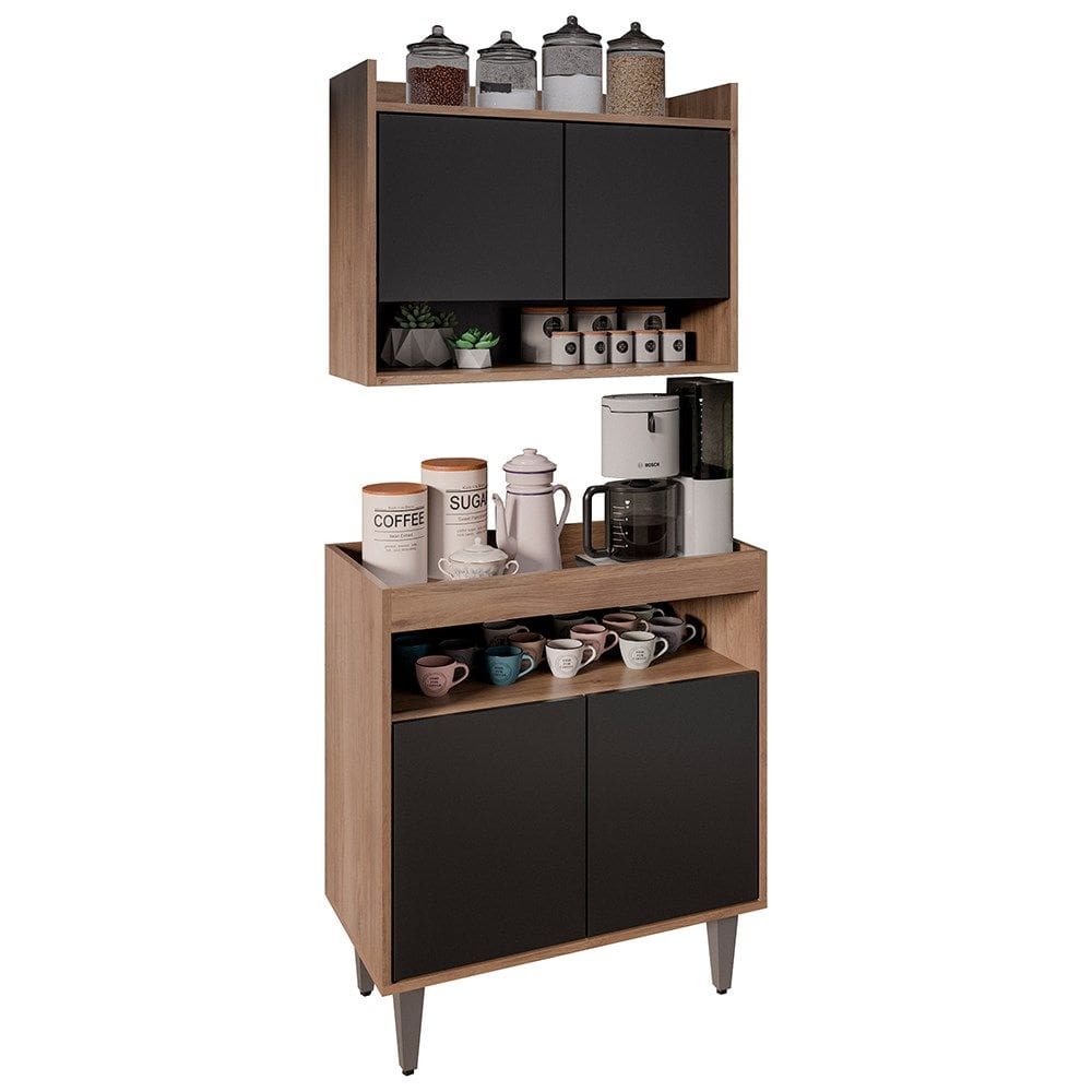 Armário Aéreo Ceci e Balcão Aparador Buffet Lice M24 Freijó/Preto - Mpozenato