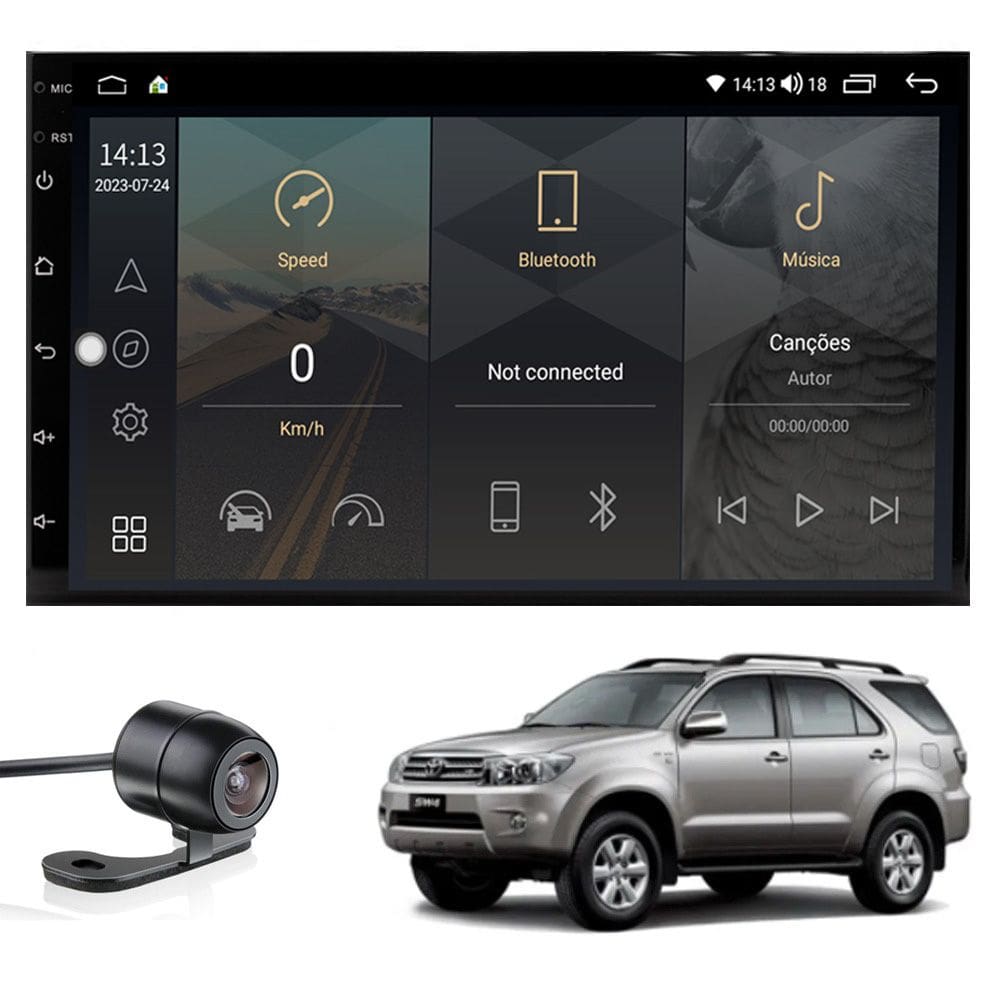 Central Multimídia Hilux SW4 2006 2007 2008 2009 2010 Tela IPS de 7" Polegadas Quad Core 2GB Carplay e Android Auto GPS + Câmera de ré