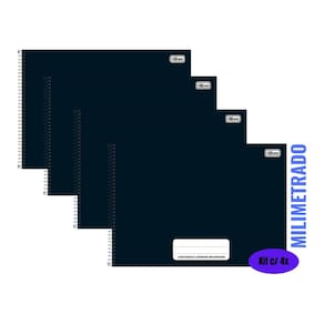 Kit 04 Caderno de Desenho e Cartografia Milimetrado Espiral Capa Dura Pepper Preto 80 Folhas Tilibra
