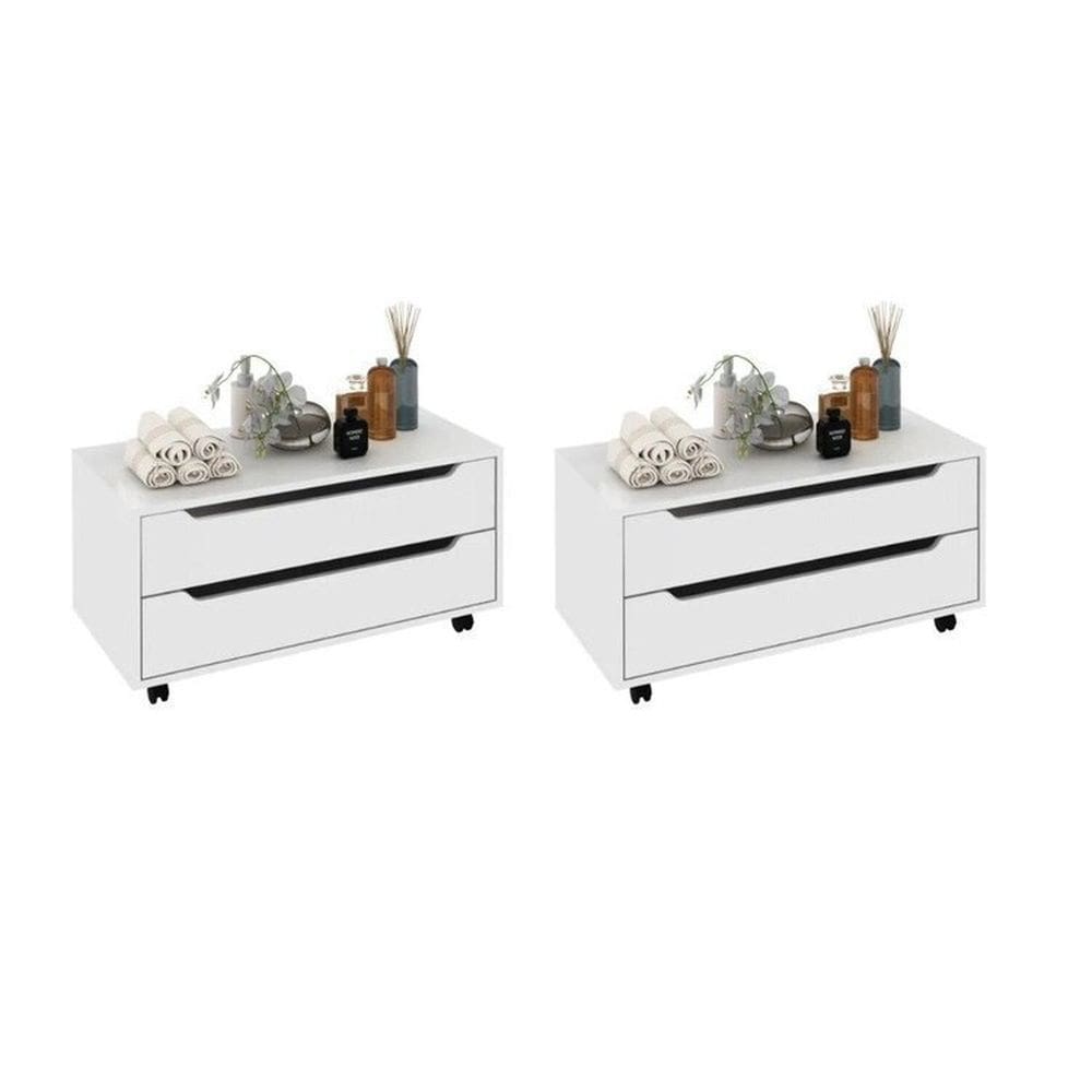 Kit com 2 Gabinetes para Banheiro com 2 Gavetas Rodízio Bn3643 Branco