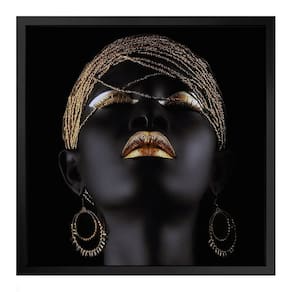 Quadro 50cm X 50cm Face Mulher Negra Dourada Tropical Artes Preto