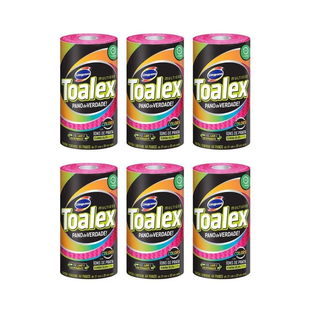 Pano Multiuso Toalex Reutilizavel Rosa Com 44Un-Kit Com 6Un
