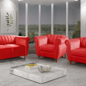 Conjunto Realeza Sofá com Poltronas Chesterfield Decoração Vermelho