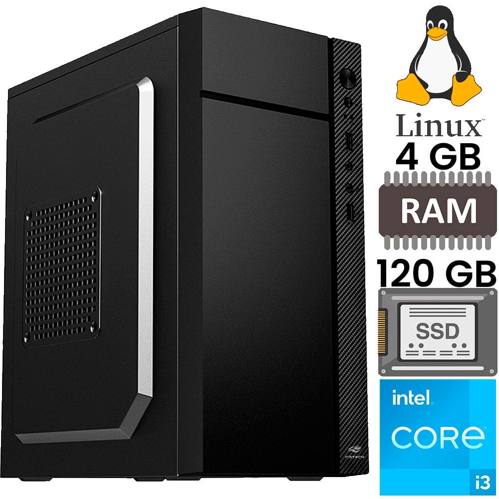 Computador Core i3-2120, Memória RAM 4GB, SSD 120GB, Gt-H61 Com Slot M2, Rede Gigabit, MT34BK, Linux, MousePad
