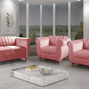 Conjunto Realeza Sofá com Poltronas Chesterfield Decoração Rosa