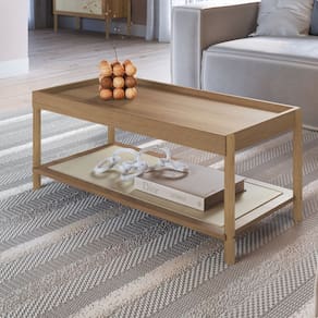 Mesa de Centro Retangular com Prateleira 93cm Palhinha Pé Madeira Oslo Hanover