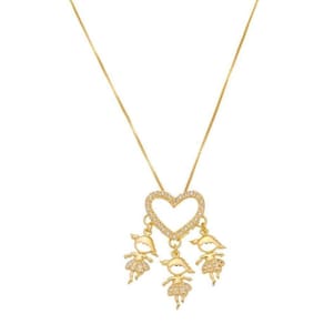 Colar Com Pingente Três Meninas Banho De Ouro