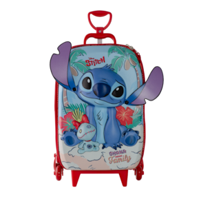Mochila Escolar Roda Tripla 3D Stitch Praia Infantil Meninas
