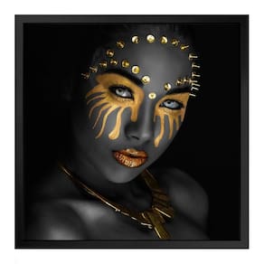 Quadro 50cm X 50cm Face Mulher Dourada Tropical Artes Preto