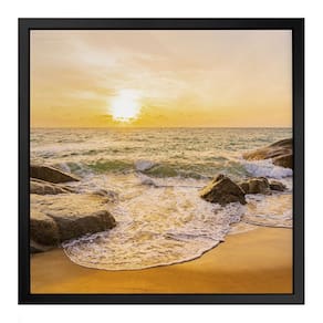 Quadro 50cm X 50cm Paisagem Sol e Mar Preto