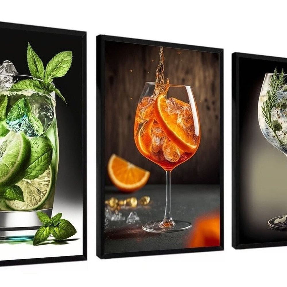 Kit 3 Quadros Decorativos Drink Bebidas Gin Aperol Mojito 60x40 Vinil Colorido