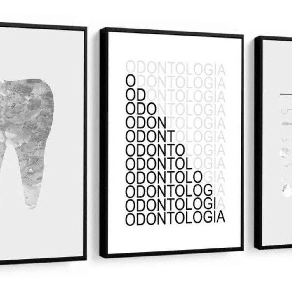 Kit 3 Quadros Decorativos Odontologia Dentista Consultório 60x40 Vinil Colorido