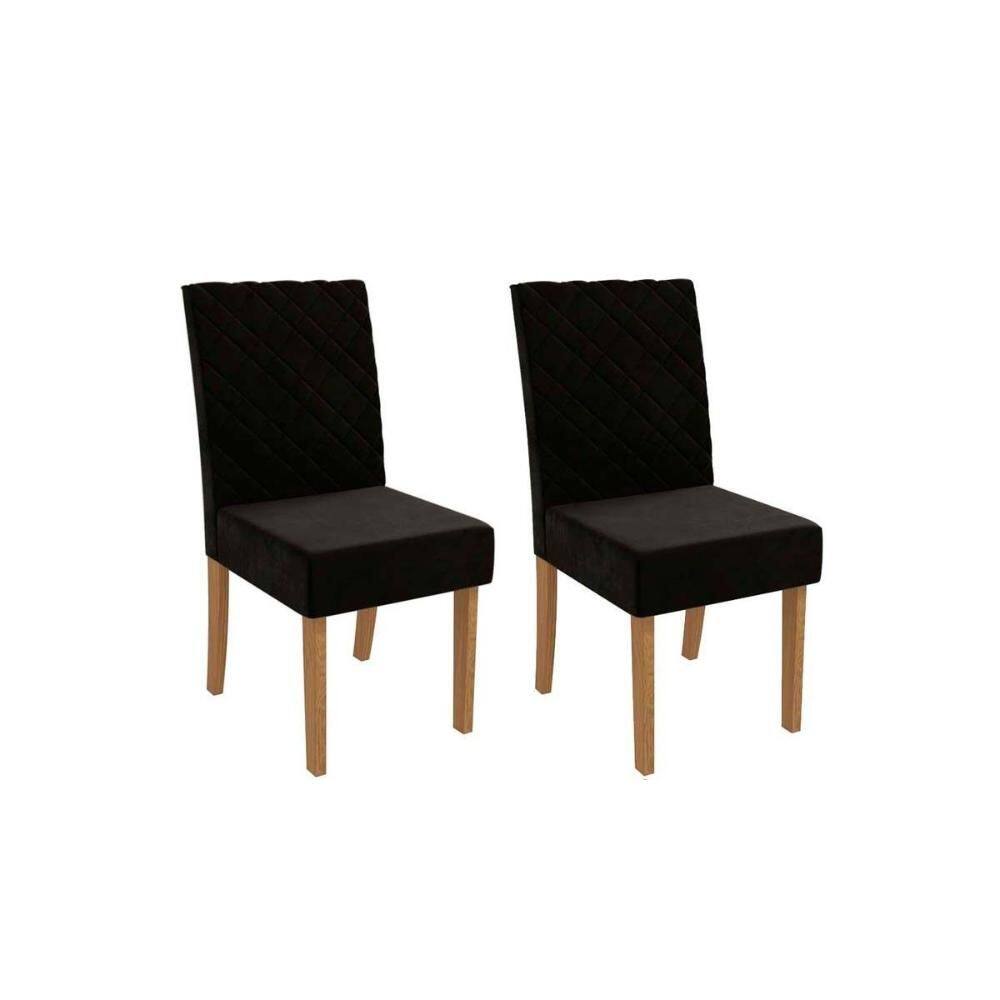 Cadeira Sala de Jantar 2CAD133NG Kit 2 Un Nogueira/Veludo Preto A038 - Kappesberg