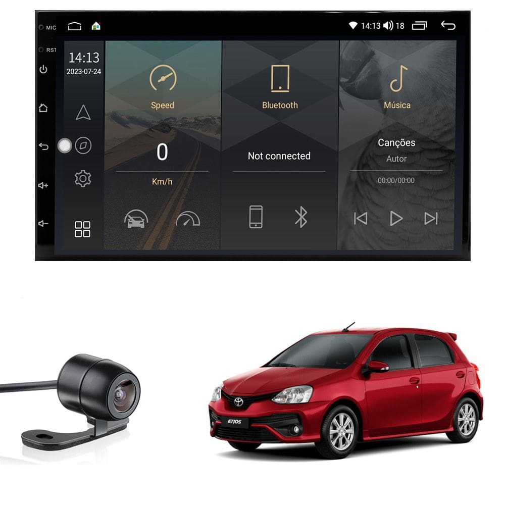 Central Multimídia Etios Todos Tela IPS de 7" Polegadas Quad Core 2GB Carplay e Android Auto GPS + Câmera de ré