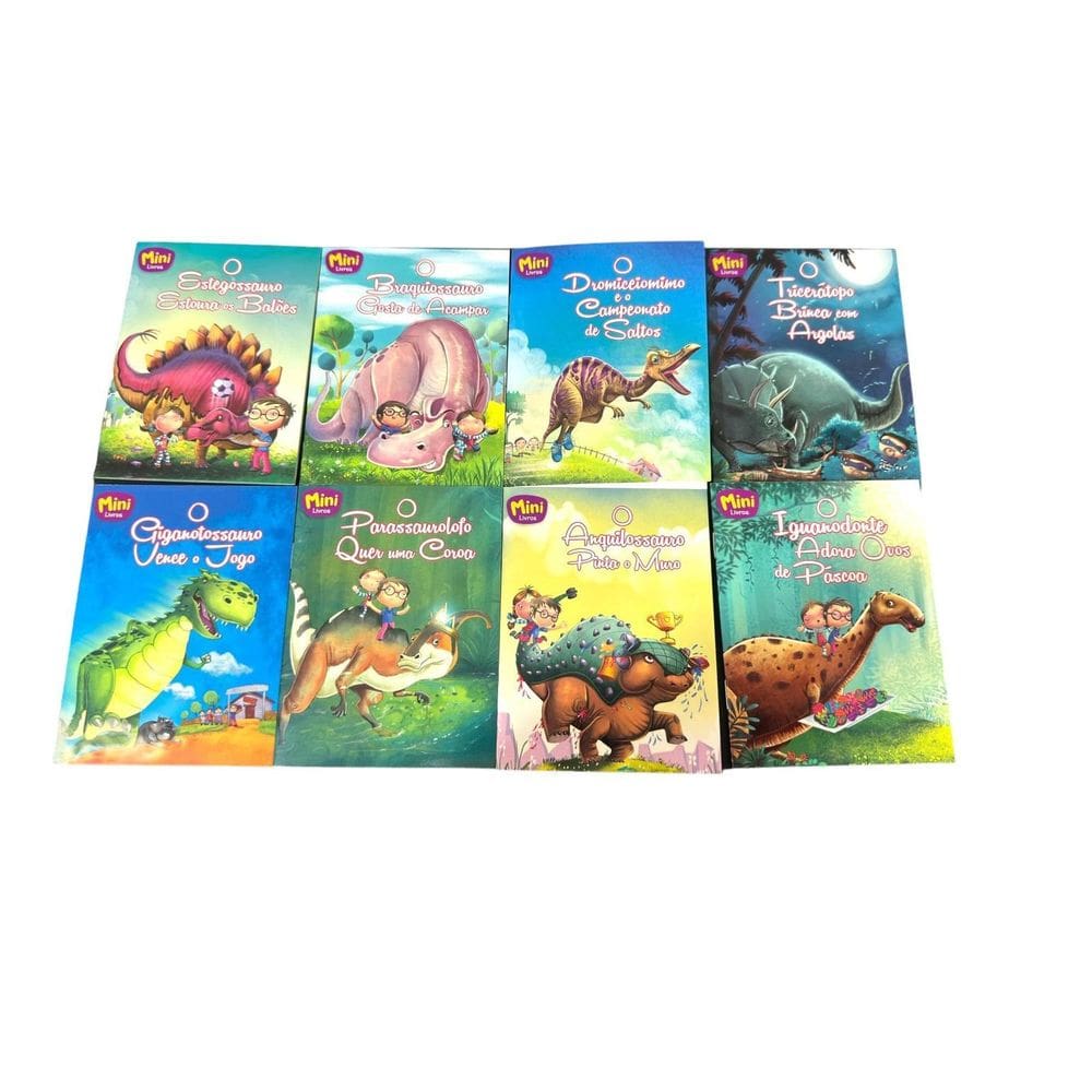 Kit 5 Mini Livrinhos Infantil Histórias Dinossauros Colorido