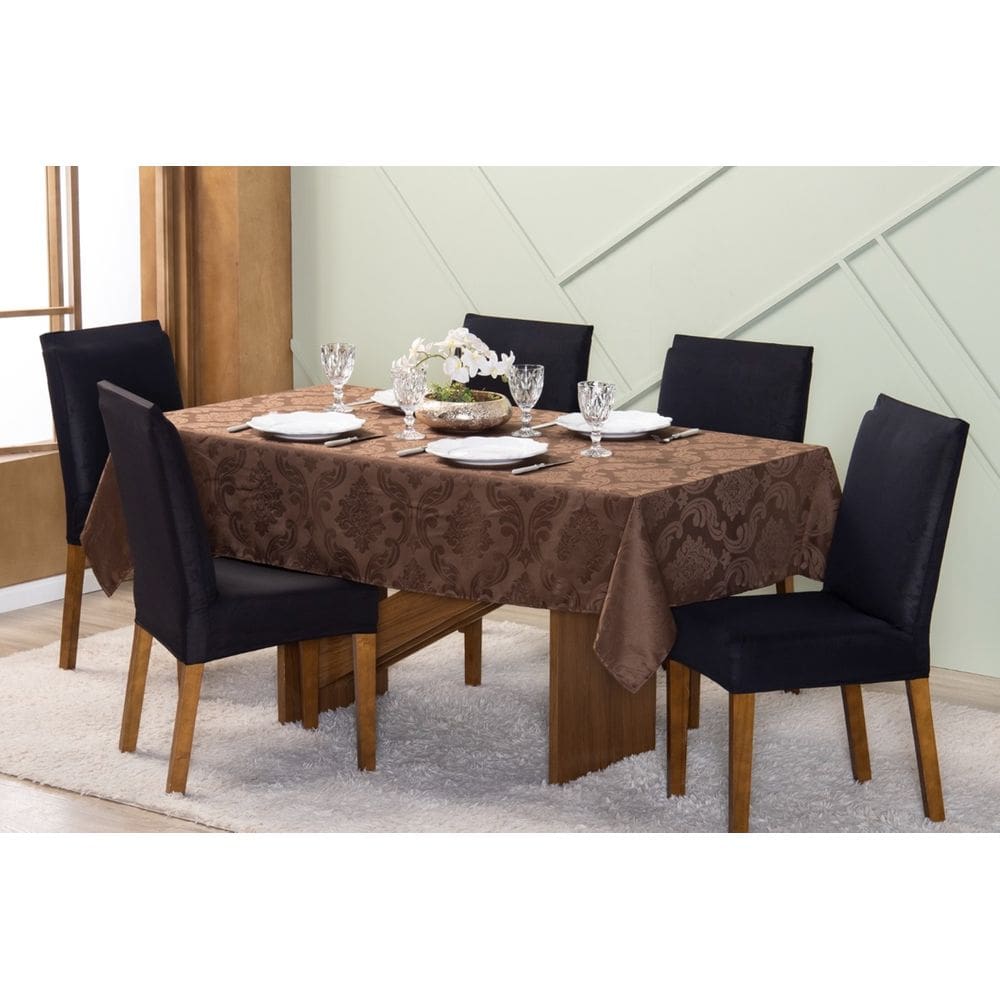 Toalha de Mesa 6 Cadeiras 2,20 x 1,35 Jacquard Luxo Cozinha Sala de Jantar Festas Comemorações