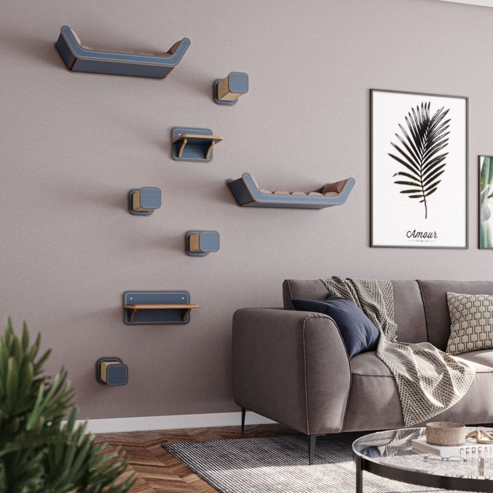 Cama de Parede Para Gatos Estofada Raj Azul