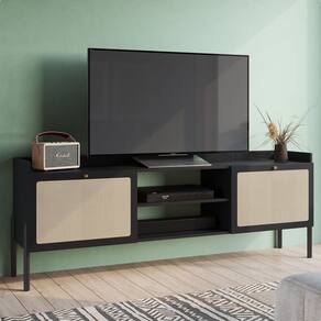 Rack para TV até 65 Polegadas 2 Portas 183cm Palhinha Pé Madeira Oslo Nero/Preto