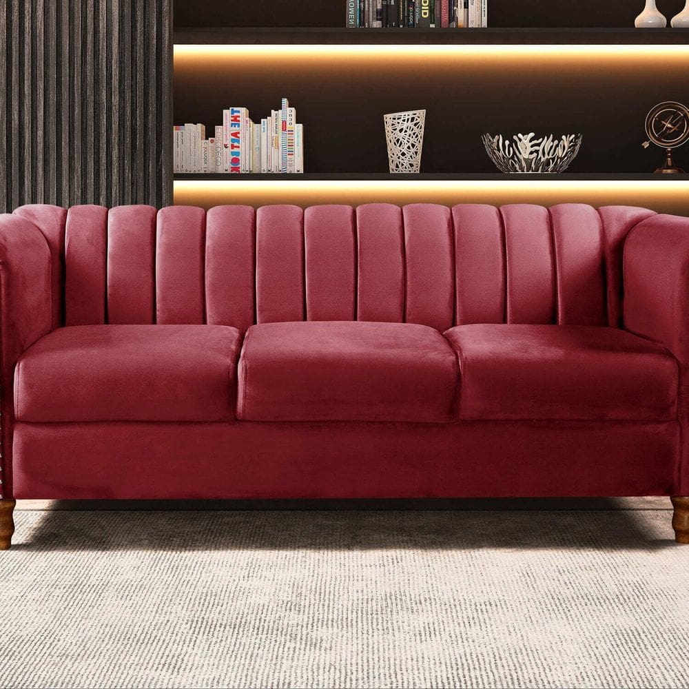 Sofá Chesterfield Realeza 3 Lugares Decoração Retrô Bordô
