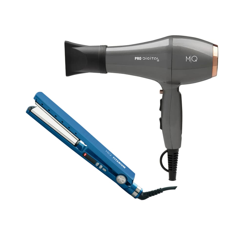 Kit Mq - Secador Mq Pro Digital Íon 2600W 220V + Chapinha Prancha Alisadora Titanium Blue 450°