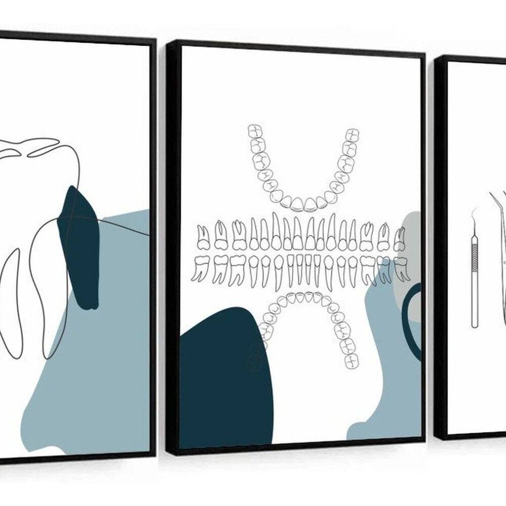 Kit 3 Quadros Decorativos Odontologia Consultório Moderno 60x40 Vinil Colorido