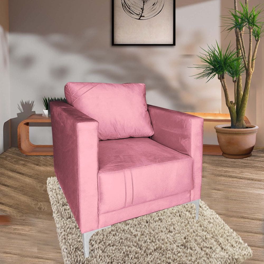 Poltrona Decorativa Sala Quarto Sara Suede  Rosa