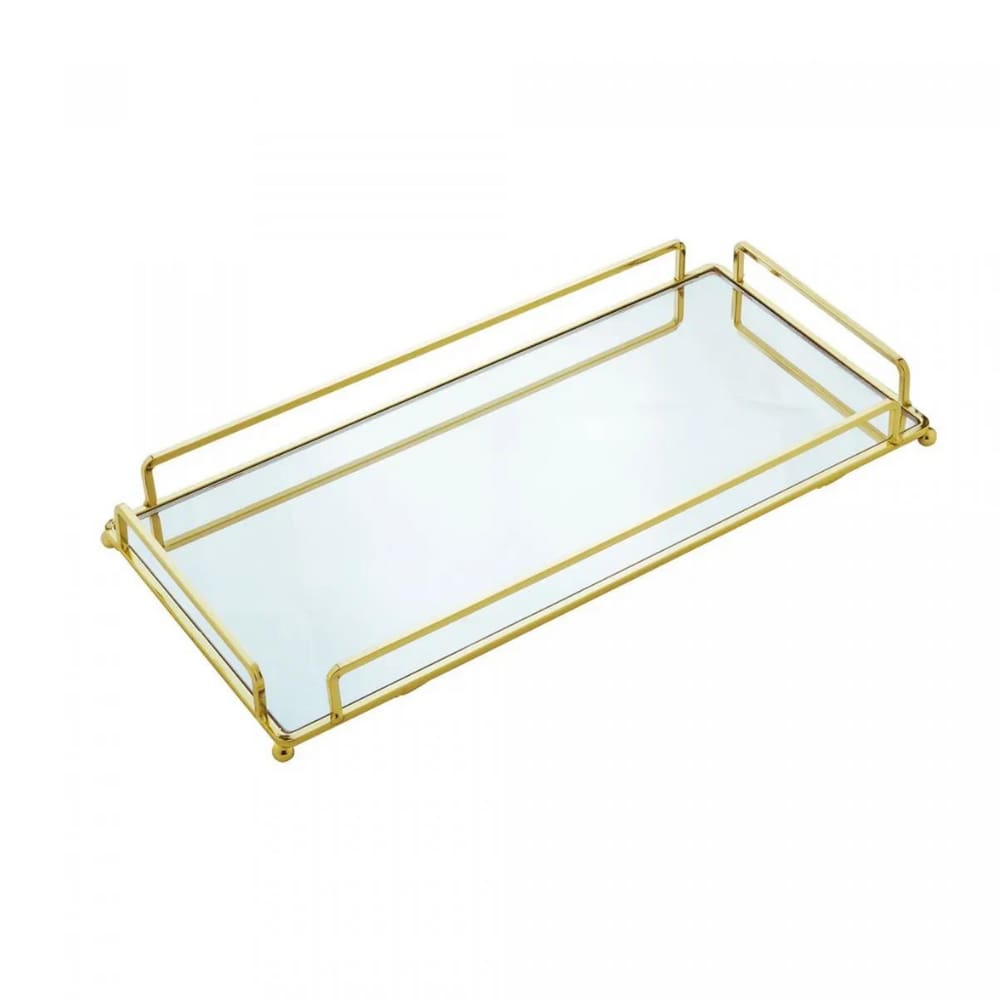 Bandeja Espelhada Retangular Em Metal Dourada 34x16cm Wolff