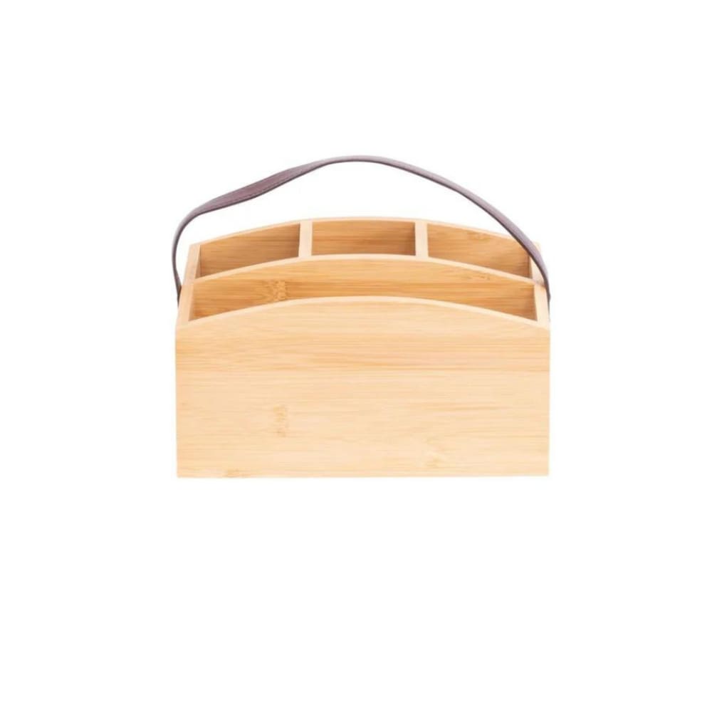 Porta Talheres Em Bambu Com Alça Em Couro Ecokitchen 24x15,5cm Mimo Style